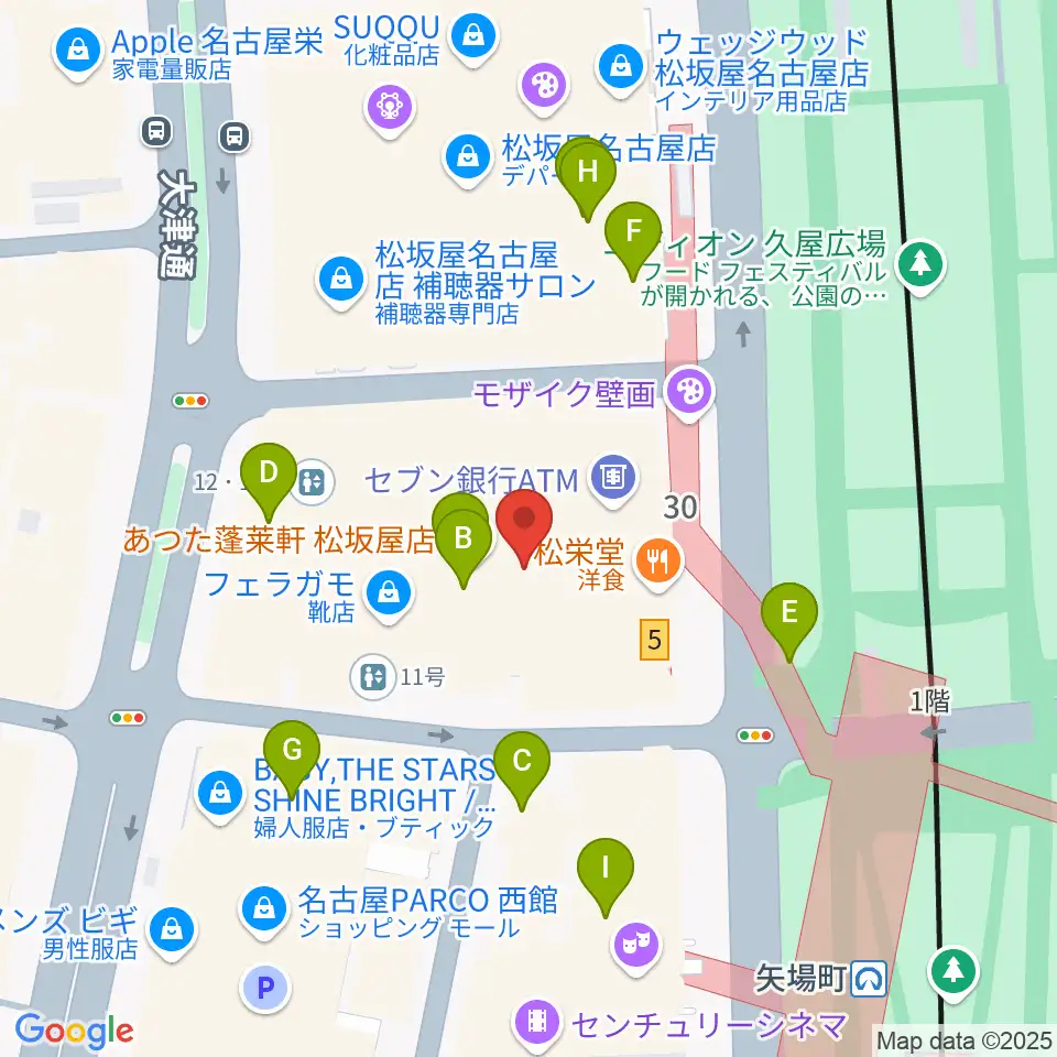 松坂屋美術館周辺のカフェ一覧地図
