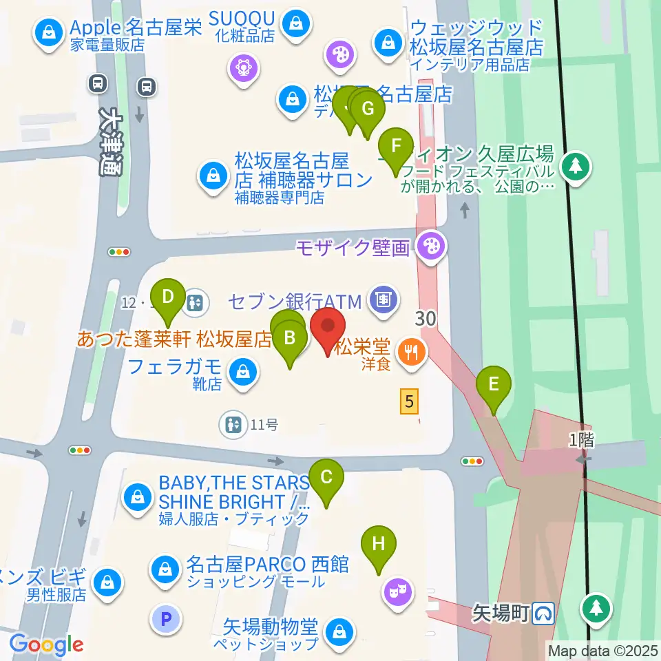 松坂屋美術館周辺のカフェ一覧地図