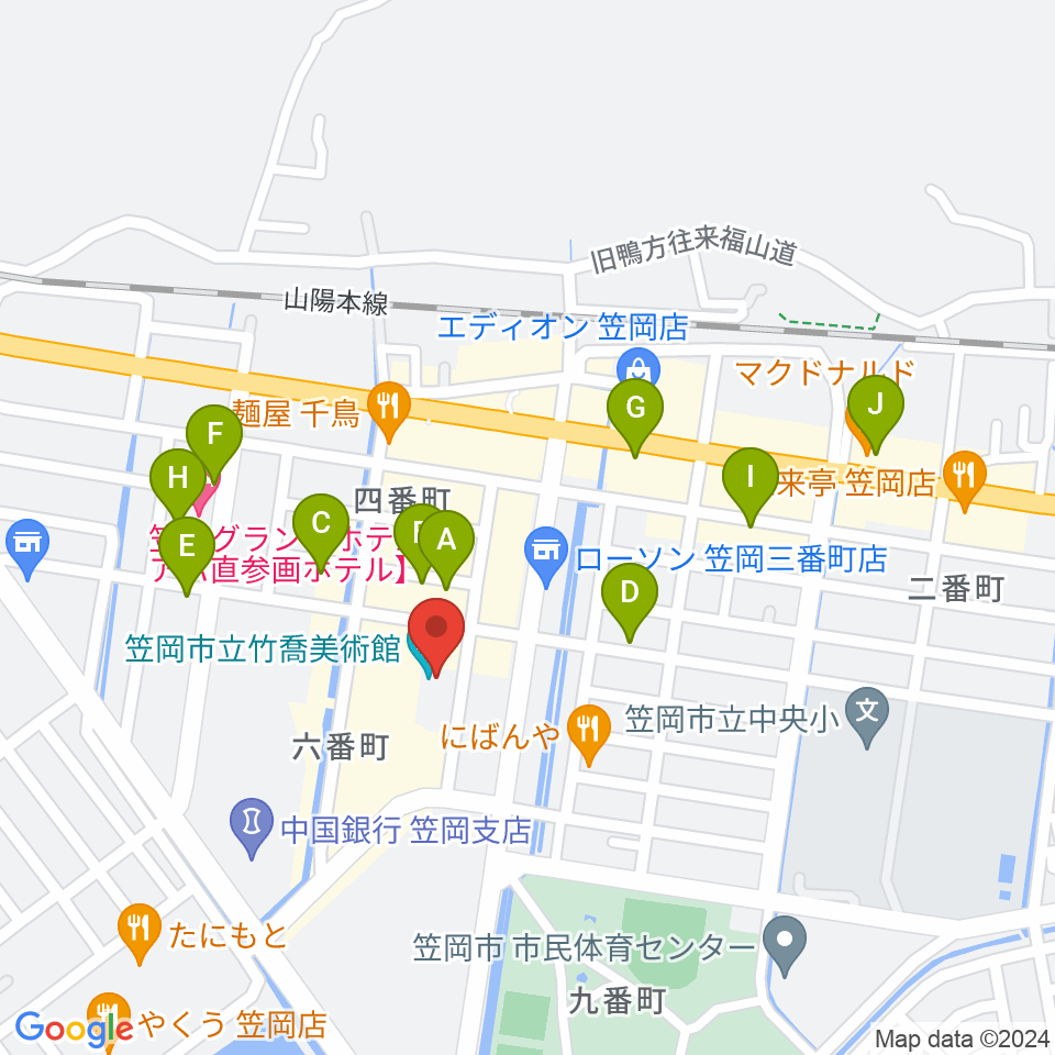 笠岡市立竹喬美術館周辺のカフェ一覧地図