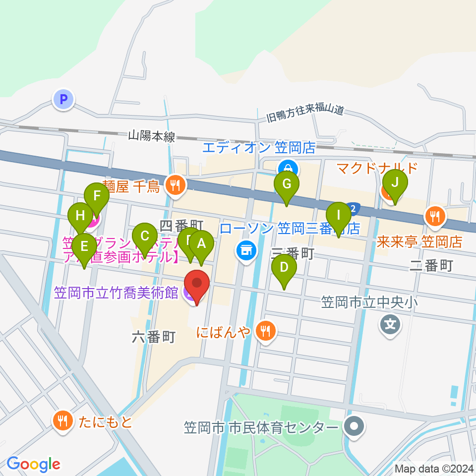 笠岡市立竹喬美術館周辺のカフェ一覧地図