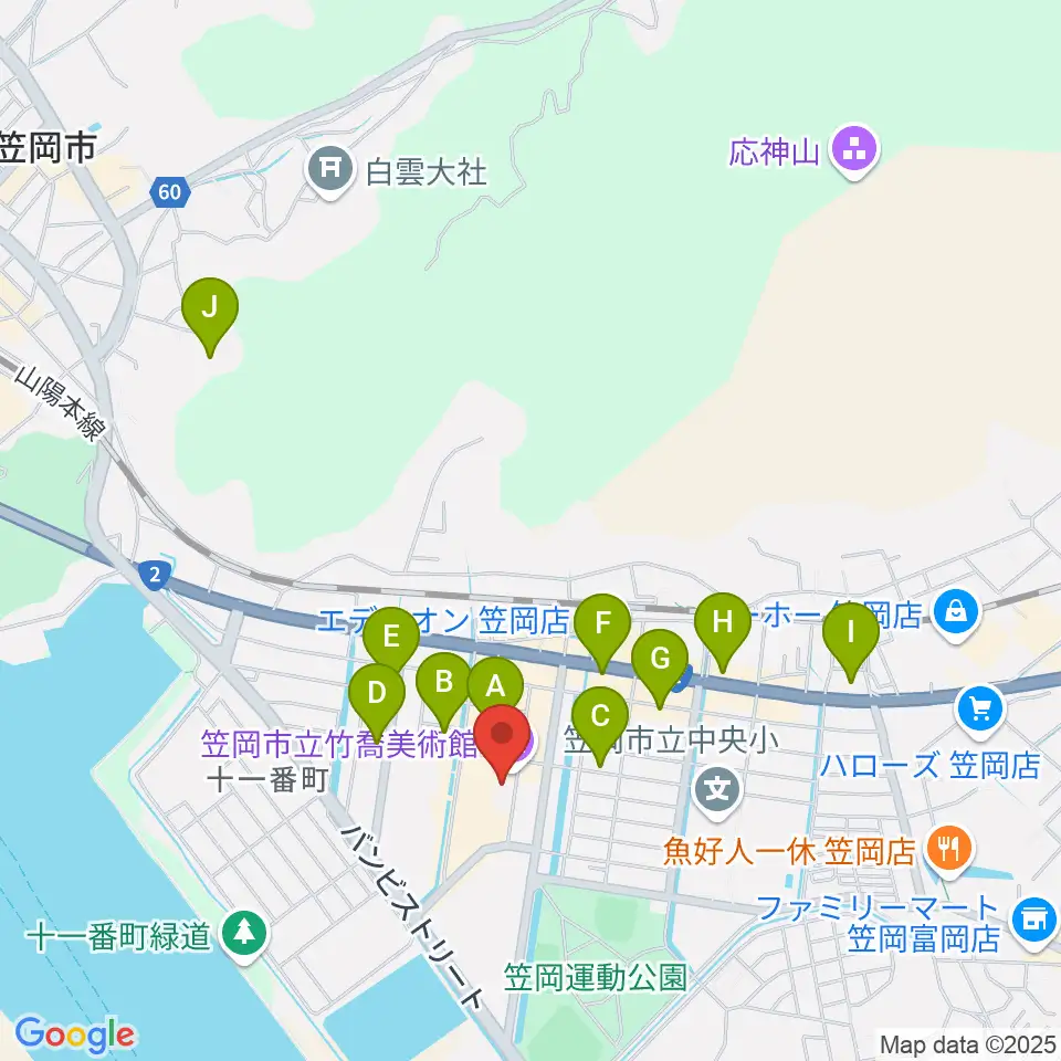 笠岡市立竹喬美術館周辺のカフェ一覧地図