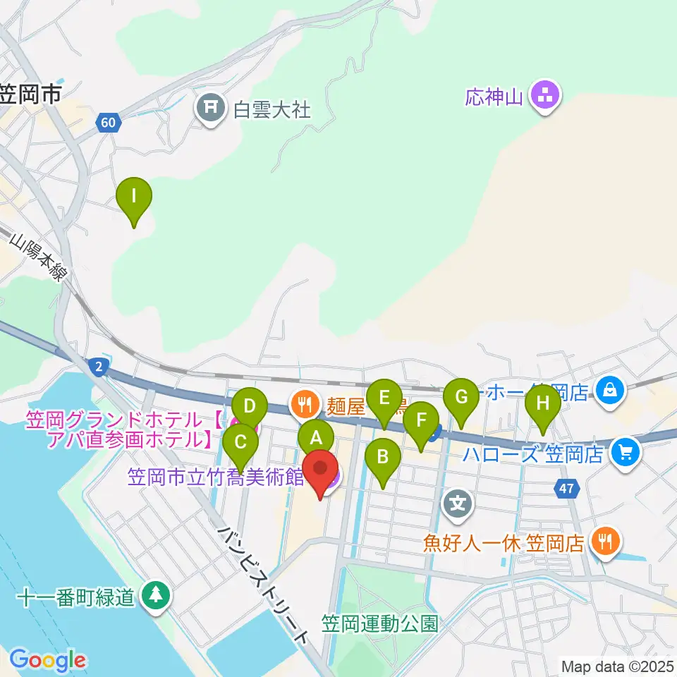 笠岡市立竹喬美術館周辺のカフェ一覧地図