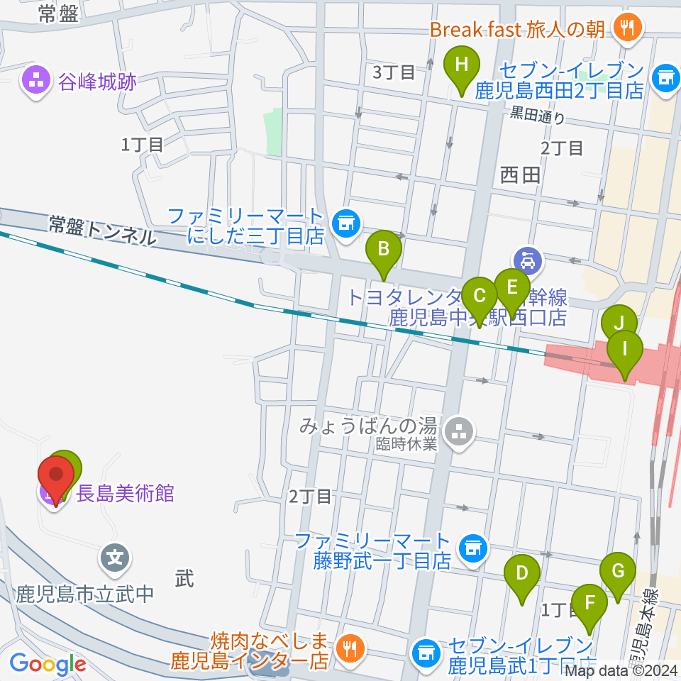 長島美術館周辺のカフェ一覧地図