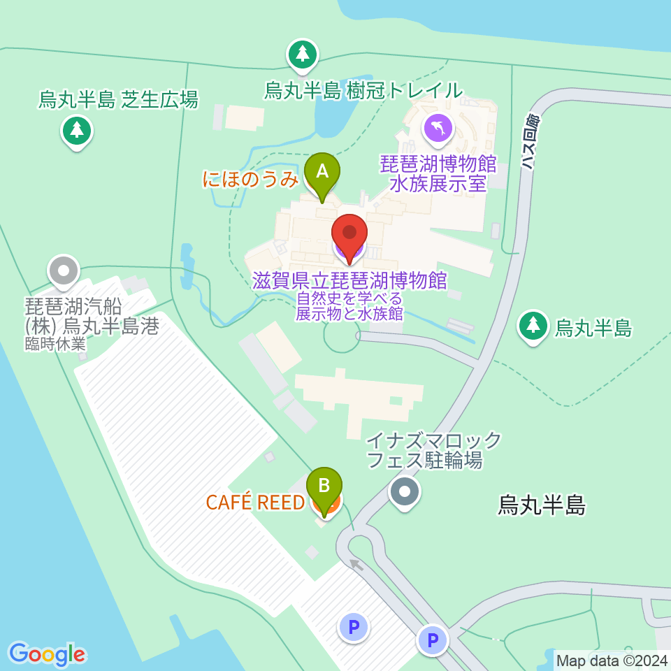 滋賀県立琵琶湖博物館周辺のカフェ一覧地図