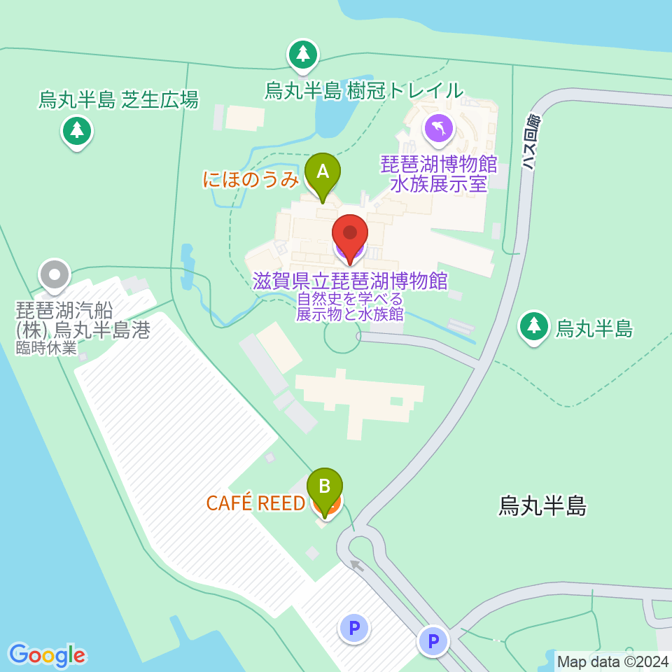 滋賀県立琵琶湖博物館周辺のカフェ一覧地図