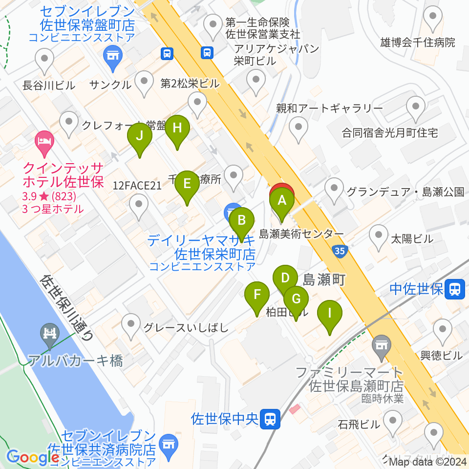 佐世保市博物館島瀬美術センター周辺のカフェ一覧地図