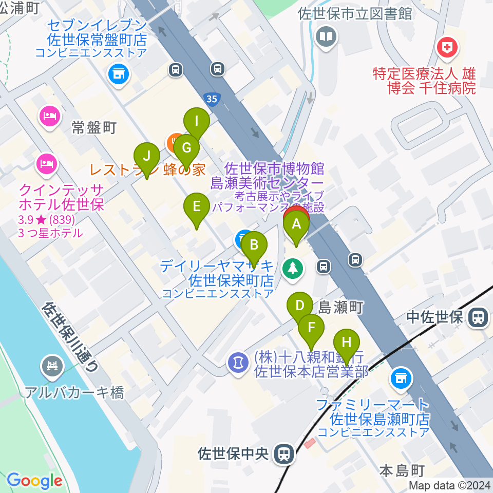 佐世保市博物館島瀬美術センター周辺のカフェ一覧地図