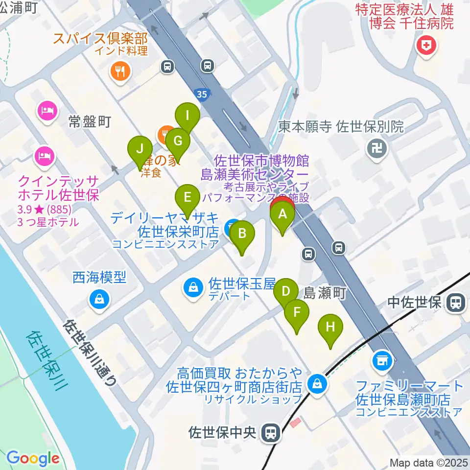 佐世保市博物館島瀬美術センター周辺のカフェ一覧地図