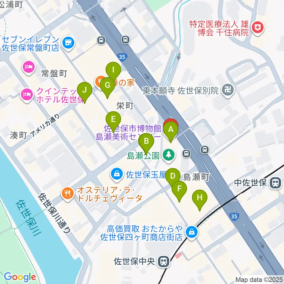 佐世保市博物館島瀬美術センター周辺のカフェ一覧地図