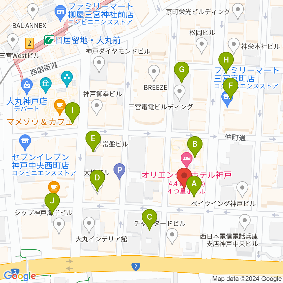 神戸市立博物館周辺のカフェ一覧地図