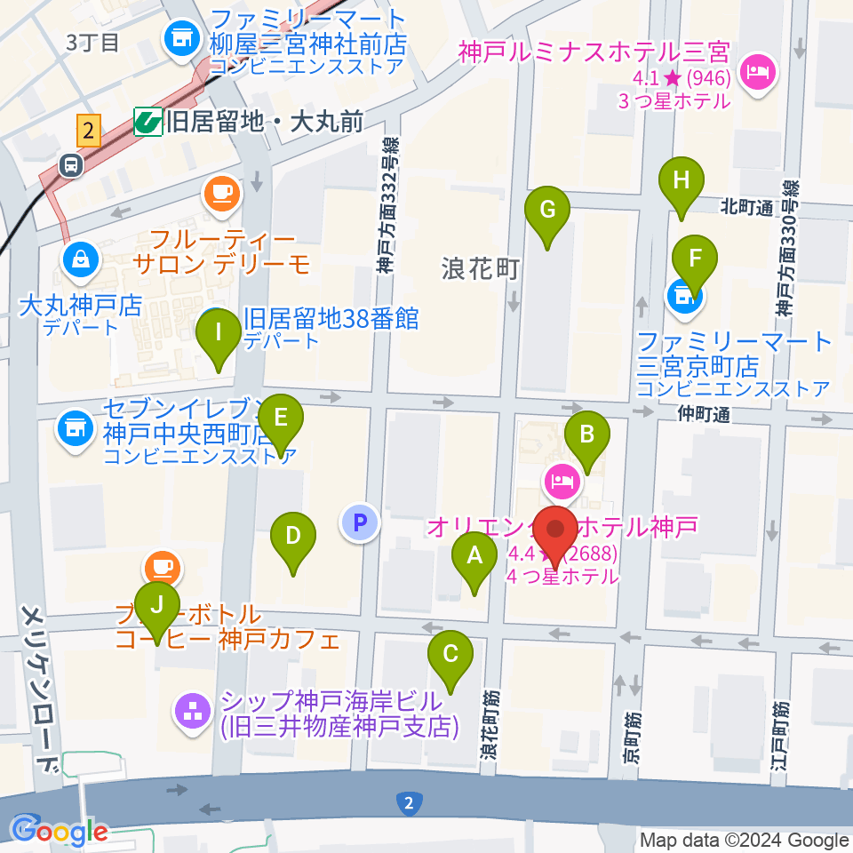 神戸市立博物館周辺のカフェ一覧地図