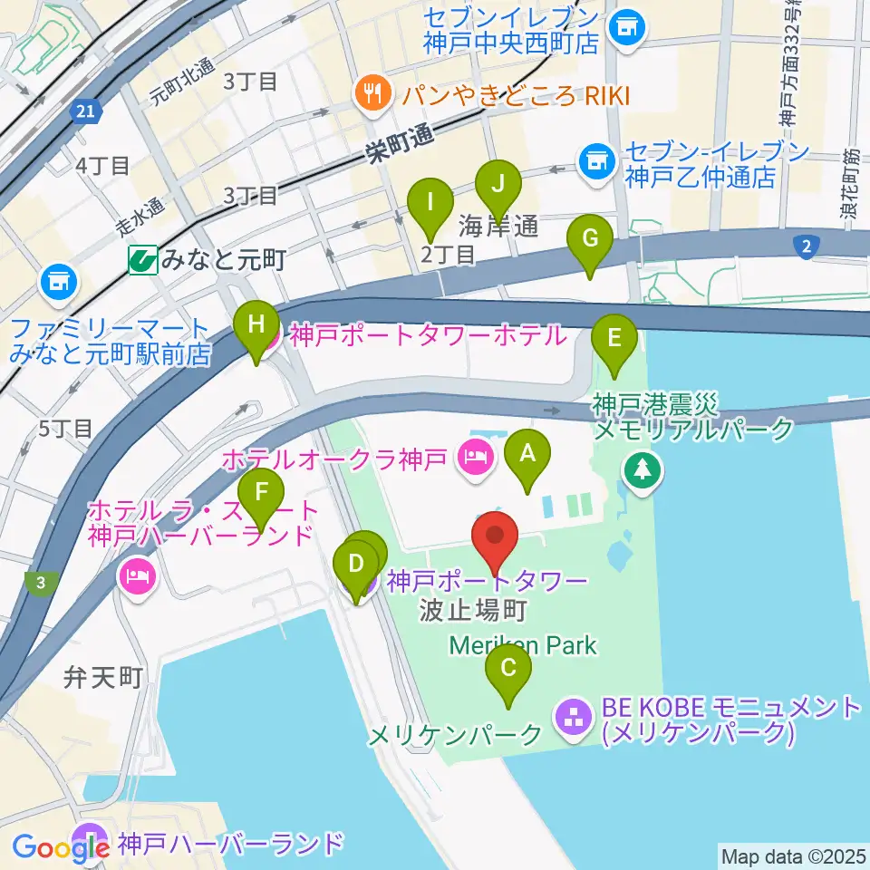 神戸海洋博物館周辺のカフェ一覧地図