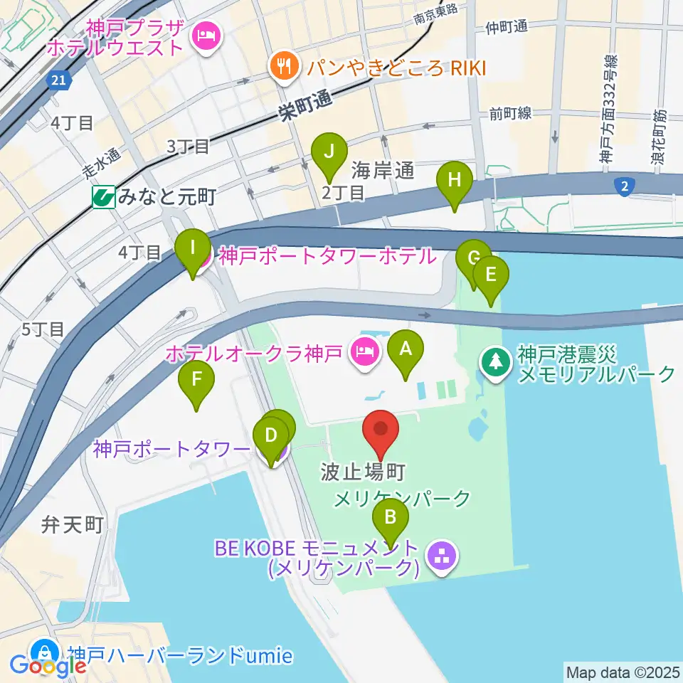 神戸海洋博物館周辺のカフェ一覧地図