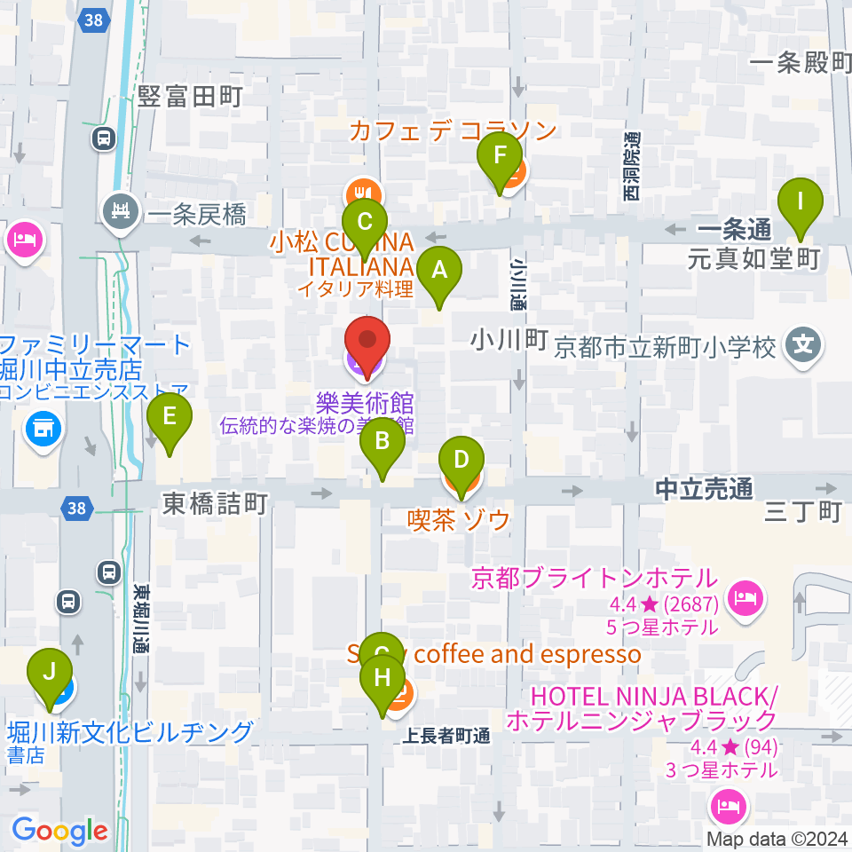 樂美術館周辺のカフェ一覧地図