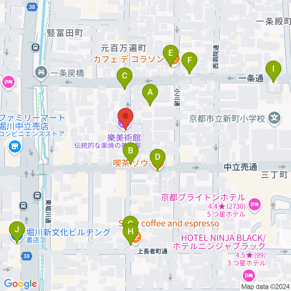 樂美術館周辺のカフェ一覧地図