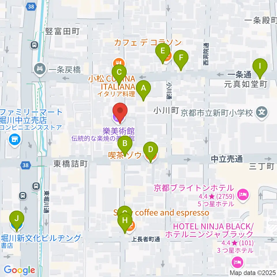 樂美術館周辺のカフェ一覧地図