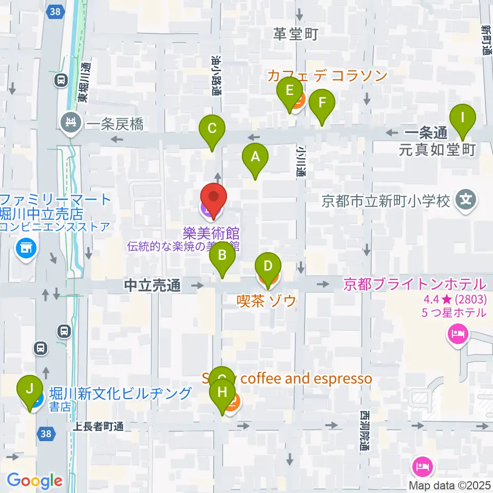 樂美術館周辺のカフェ一覧地図