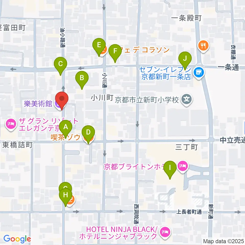 樂美術館周辺のカフェ一覧地図