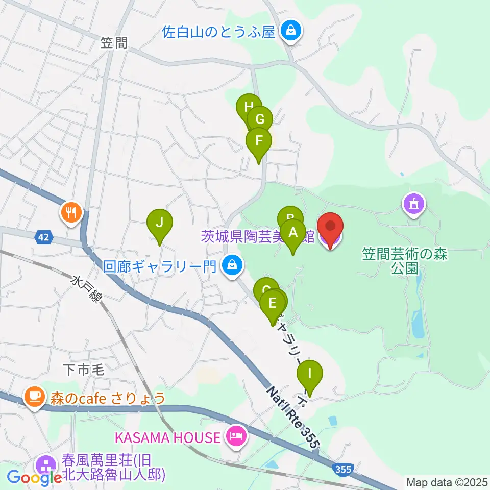 茨城県陶芸美術館周辺のカフェ一覧地図