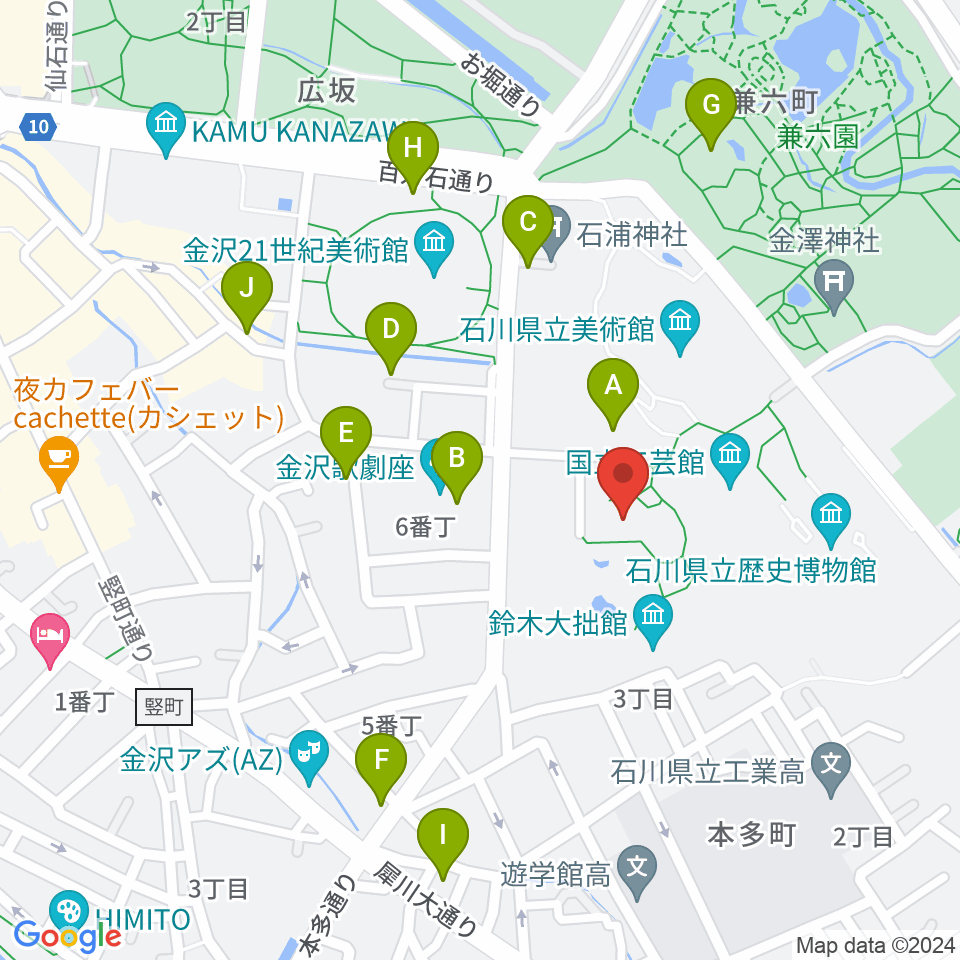 金沢市立中村記念美術館周辺のカフェ一覧地図