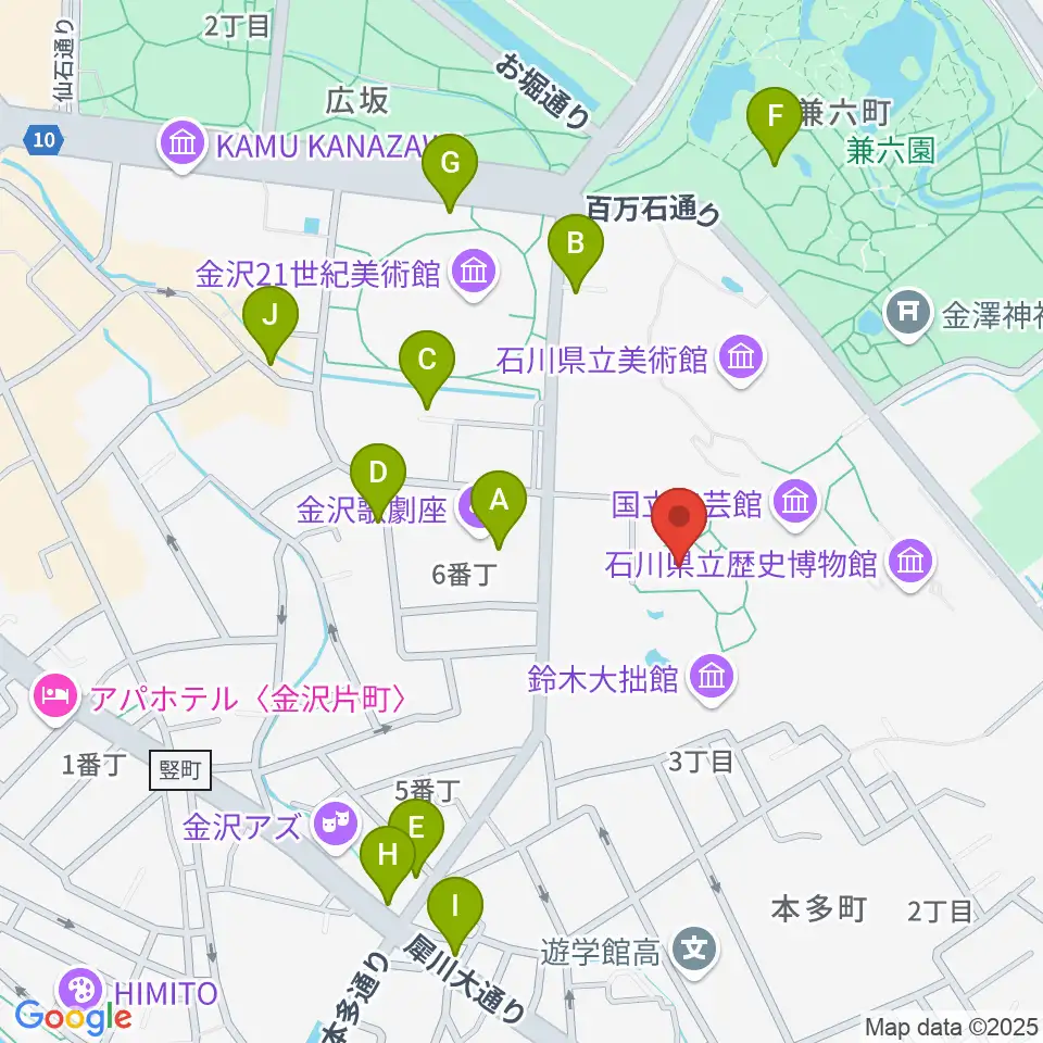 金沢市立中村記念美術館周辺のカフェ一覧地図