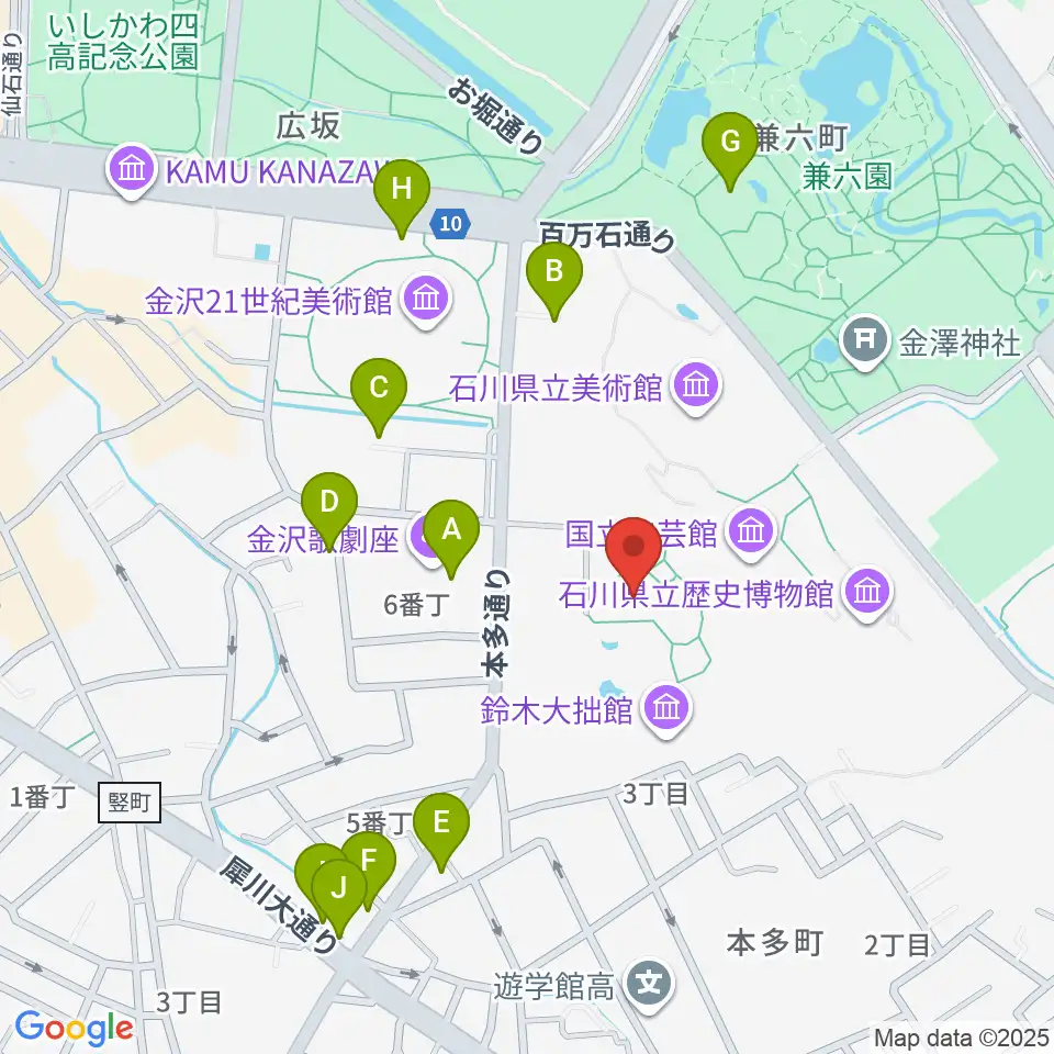金沢市立中村記念美術館周辺のカフェ一覧地図