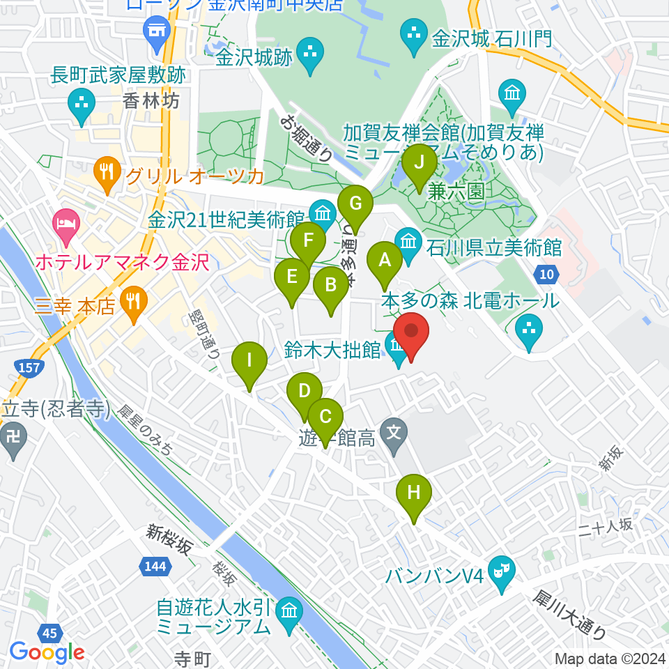 鈴木大拙館周辺のカフェ一覧地図