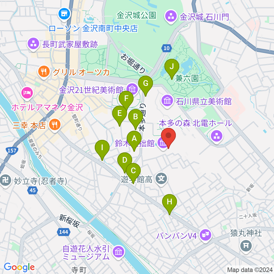 鈴木大拙館周辺のカフェ一覧地図