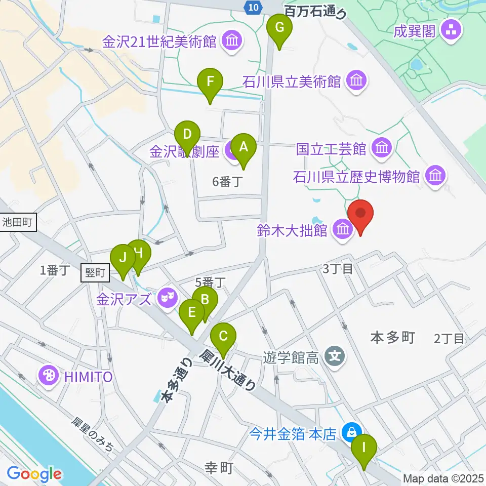 鈴木大拙館周辺のカフェ一覧地図