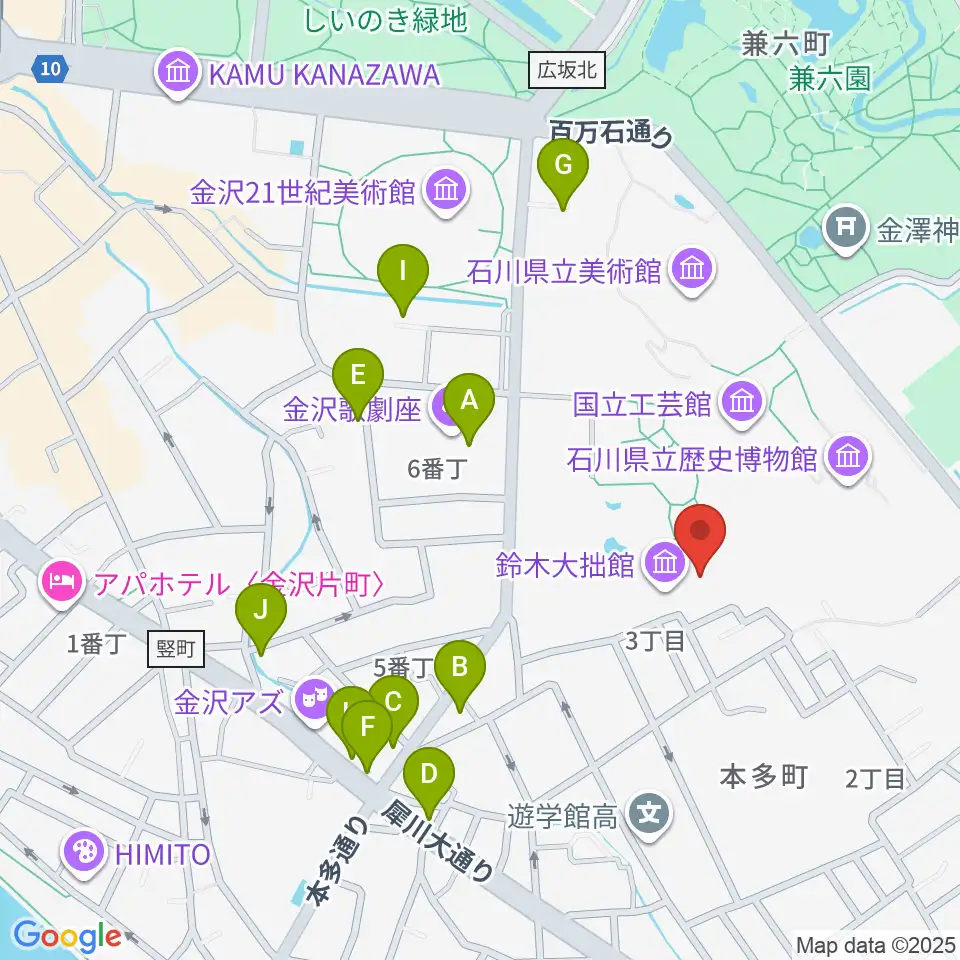 鈴木大拙館周辺のカフェ一覧地図