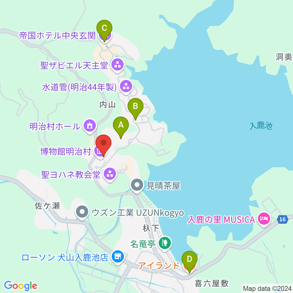 博物館明治村周辺のカフェ一覧地図