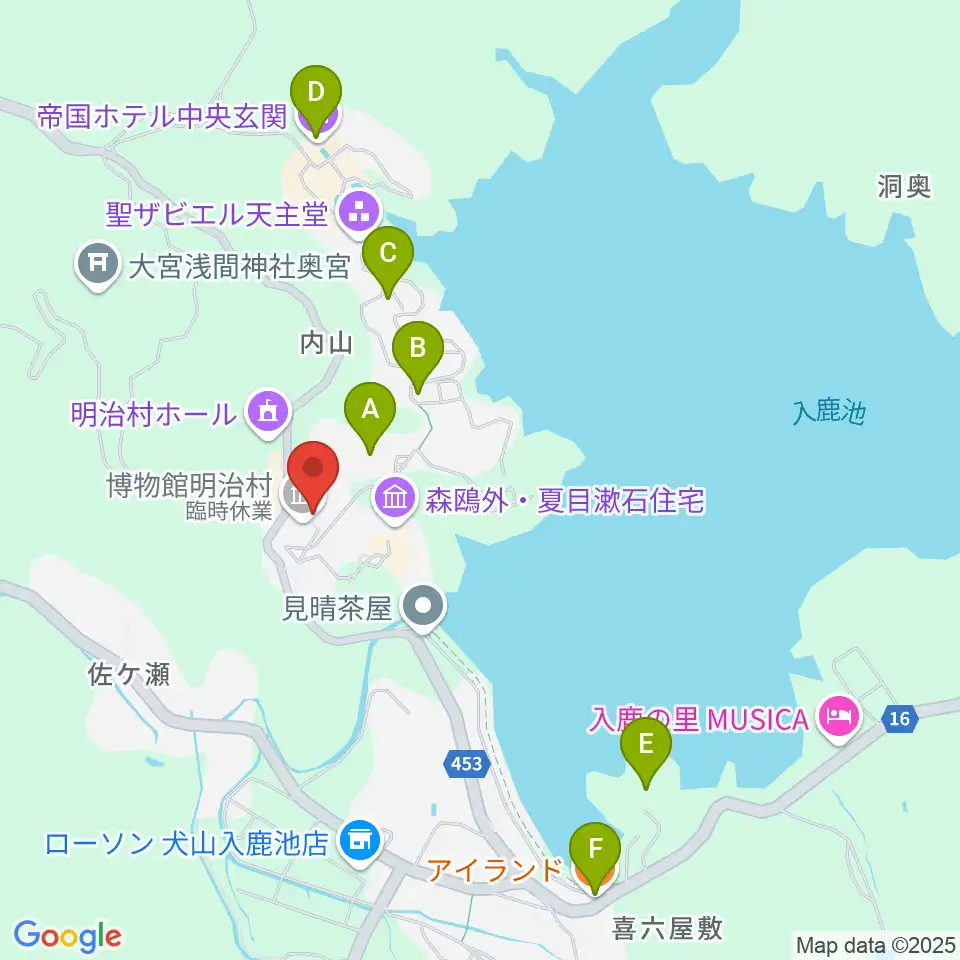 博物館明治村周辺のカフェ一覧地図