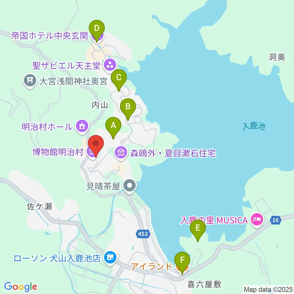 博物館明治村周辺のカフェ一覧地図
