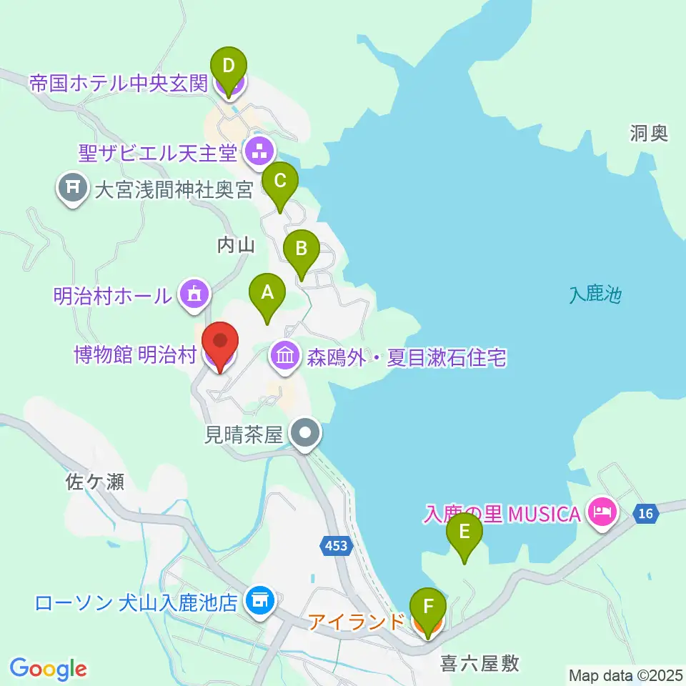 博物館明治村周辺のカフェ一覧地図
