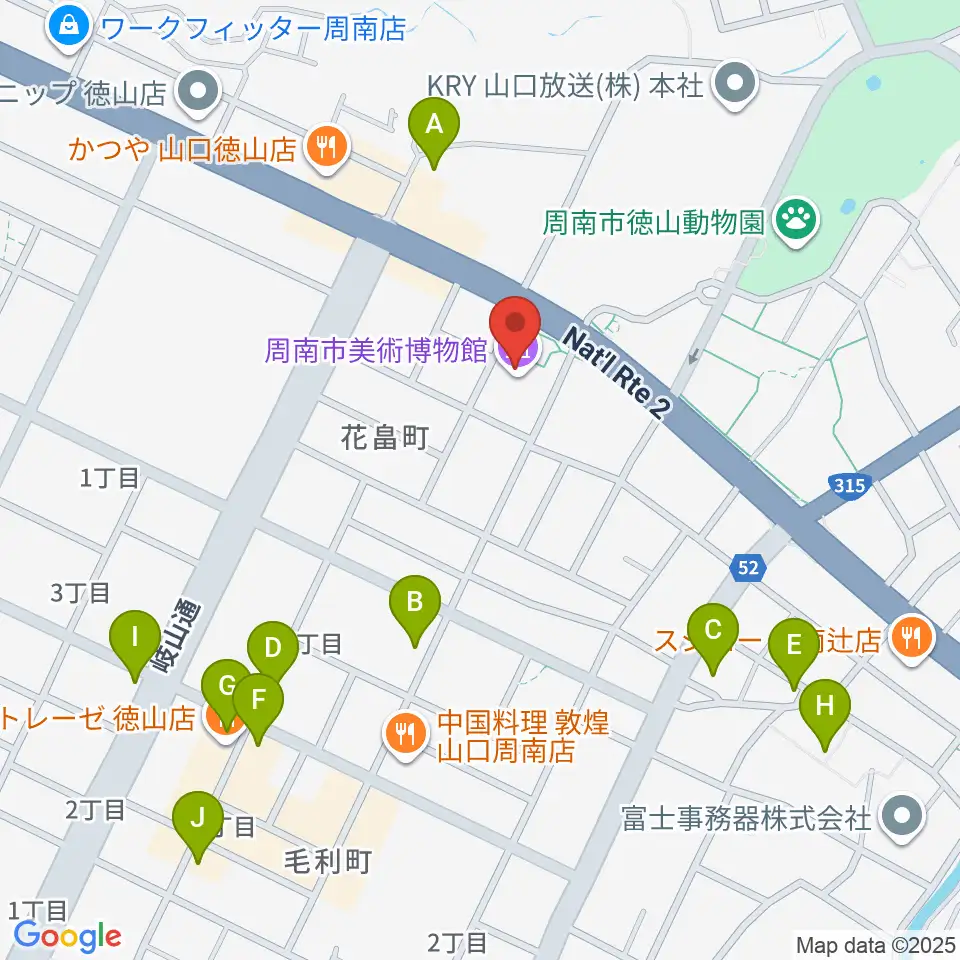 周南市美術博物館周辺のカフェ一覧地図