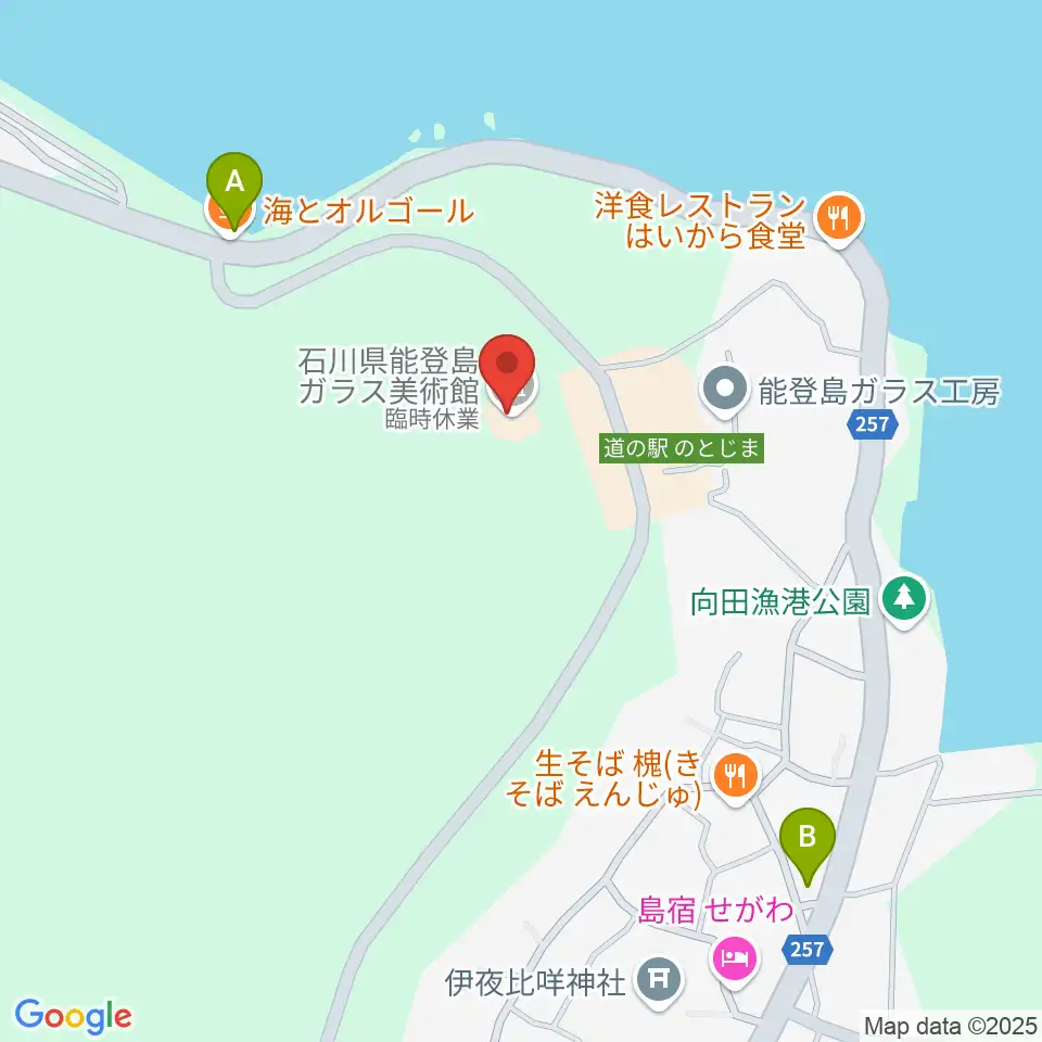石川県能登島ガラス美術館周辺のカフェ一覧地図