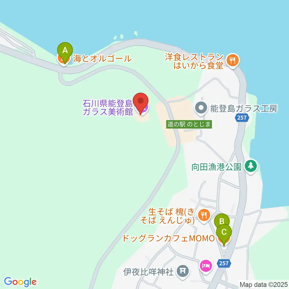石川県能登島ガラス美術館周辺のカフェ一覧地図