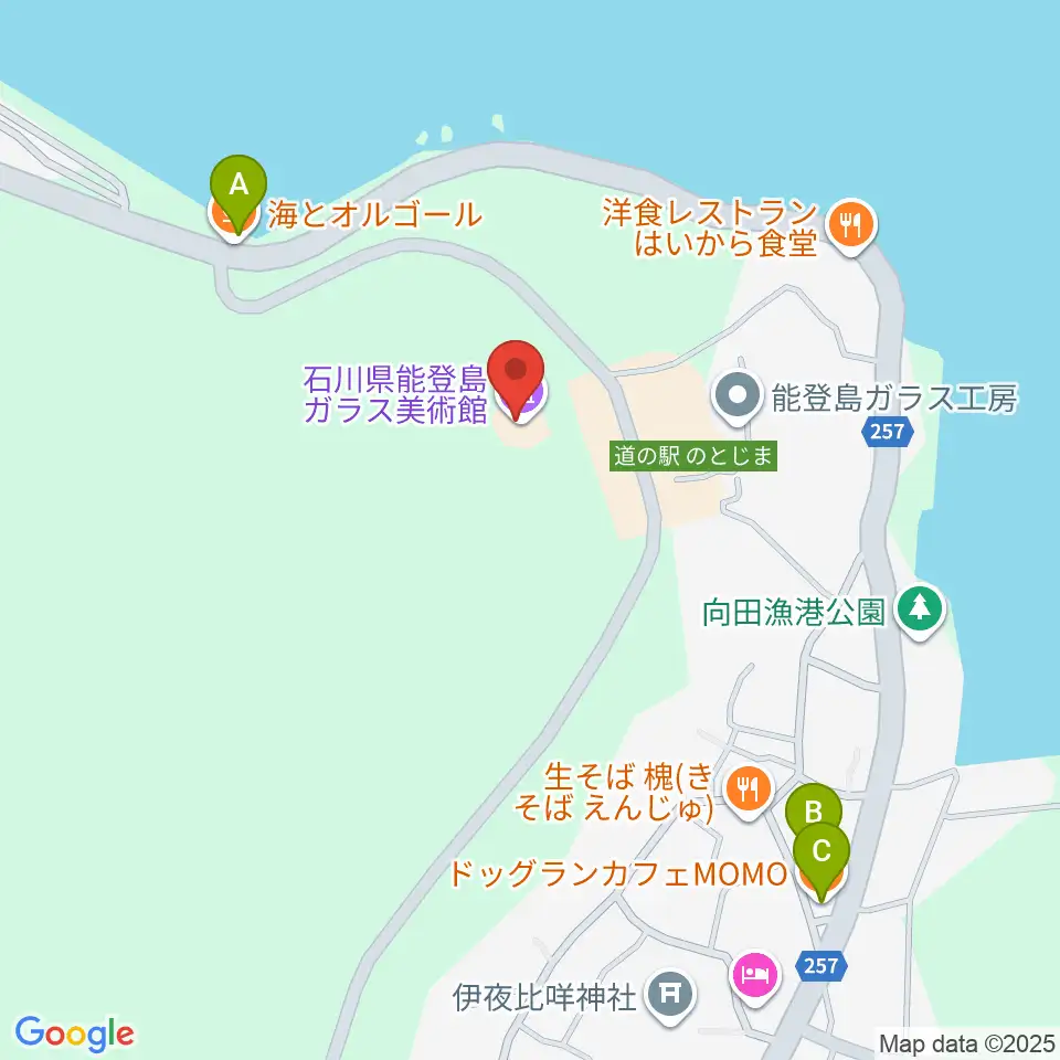 石川県能登島ガラス美術館周辺のカフェ一覧地図