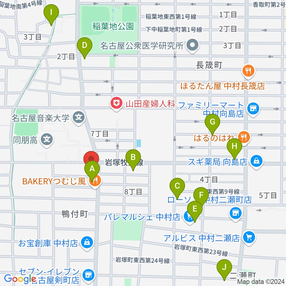 大一美術館周辺のカフェ一覧地図