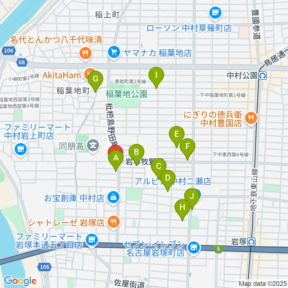 大一美術館周辺のカフェ一覧地図