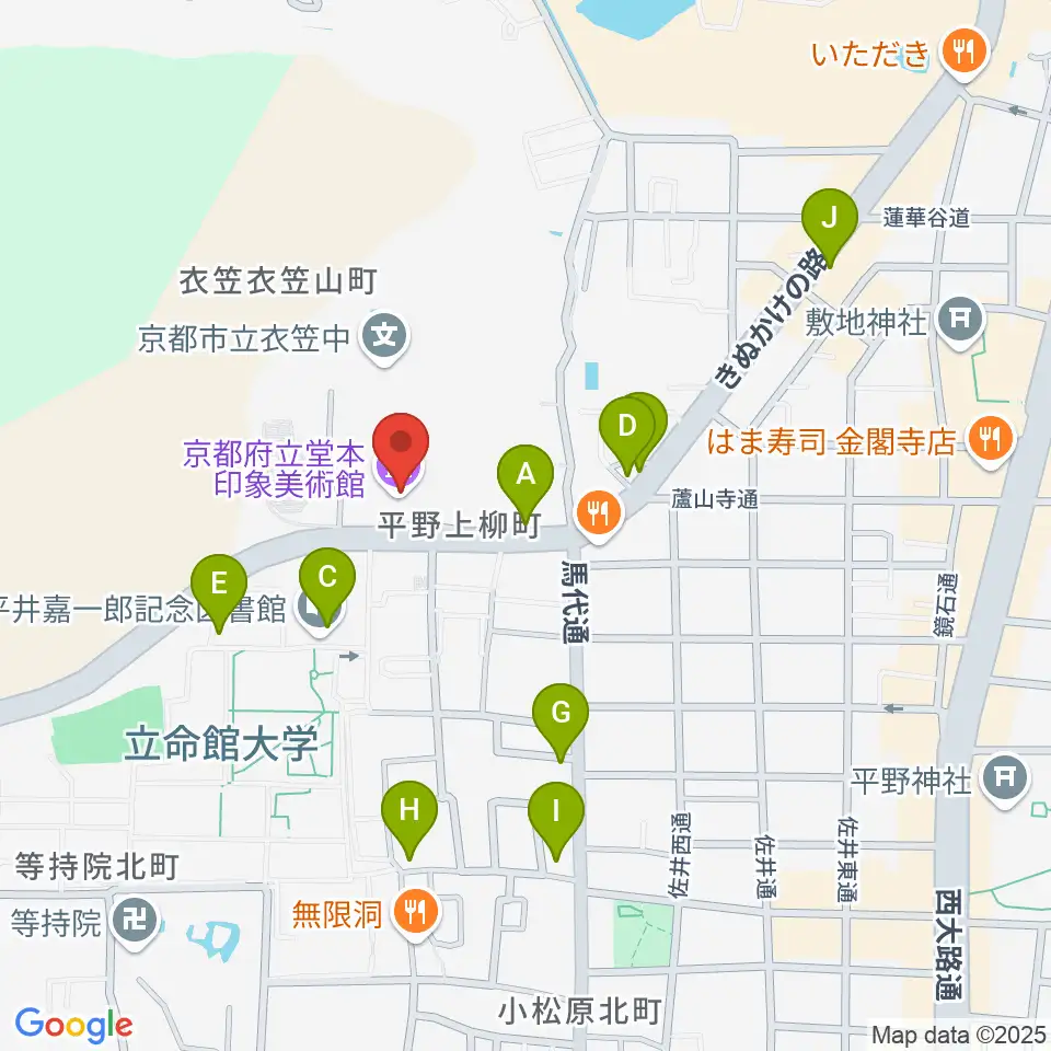 堂本印象美術館周辺のカフェ一覧地図
