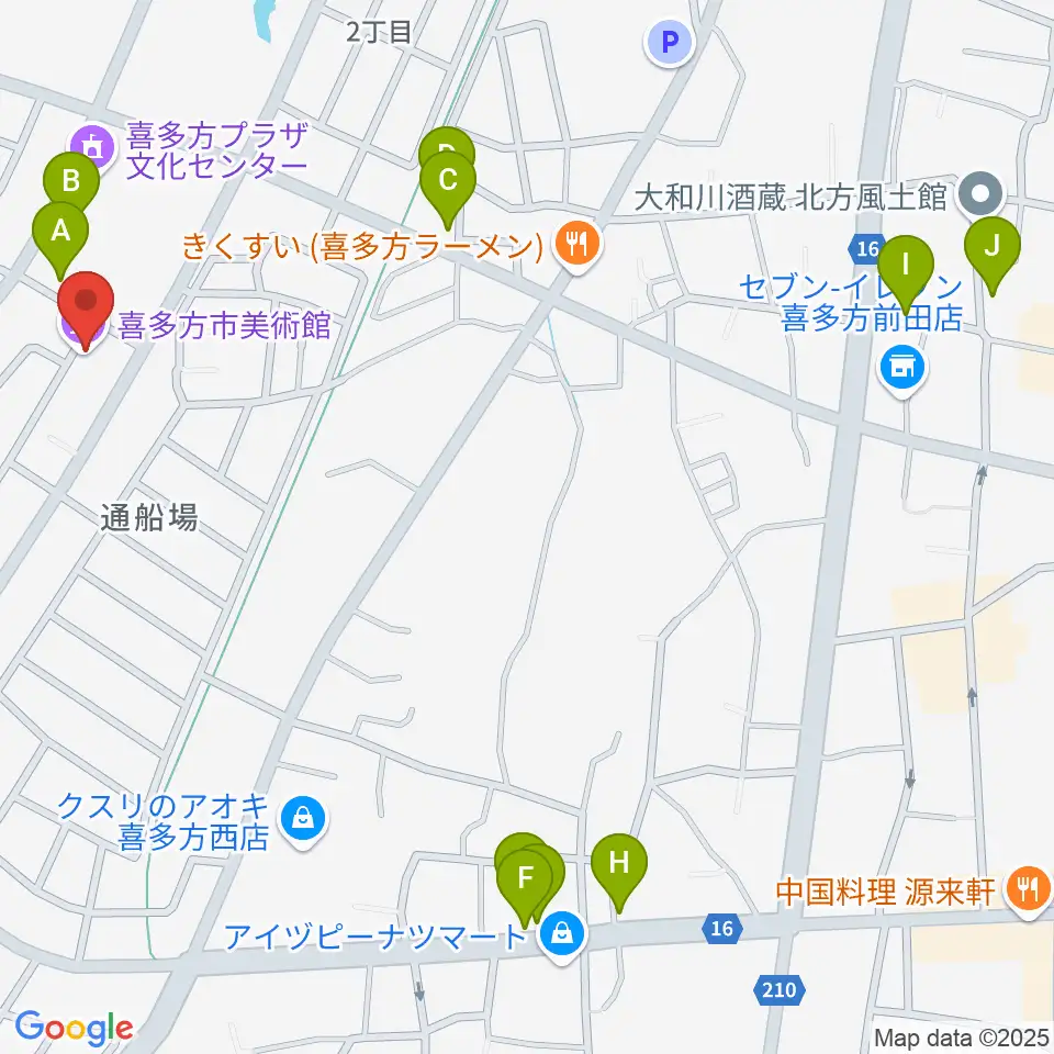 喜多方市美術館周辺のカフェ一覧地図