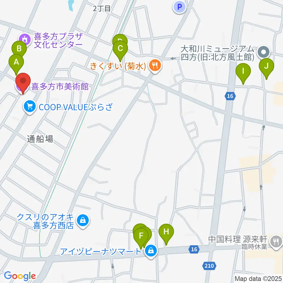 喜多方市美術館周辺のカフェ一覧地図