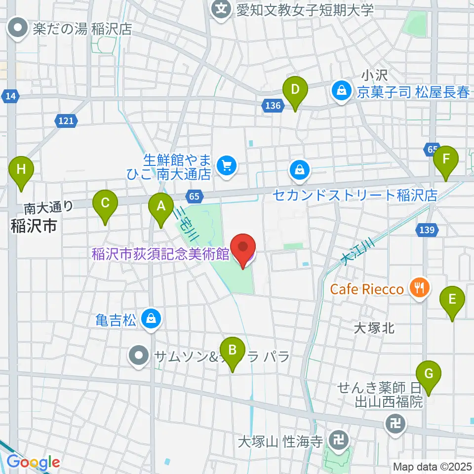 稲沢市荻須記念美術館周辺のカフェ一覧地図