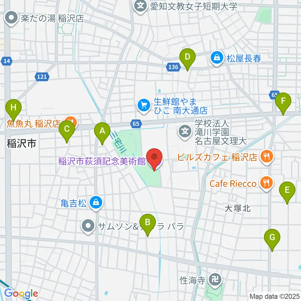 稲沢市荻須記念美術館周辺のカフェ一覧地図
