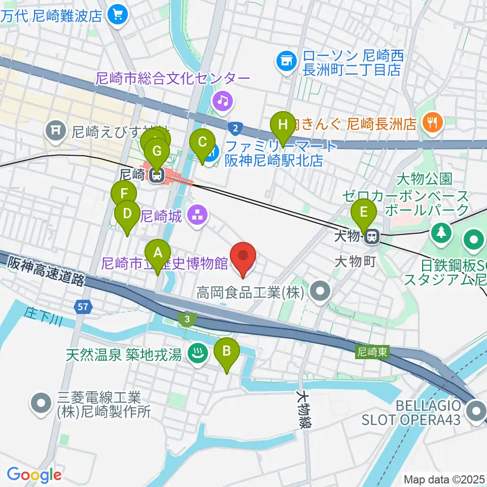 尼崎市立歴史博物館周辺のカフェ一覧地図