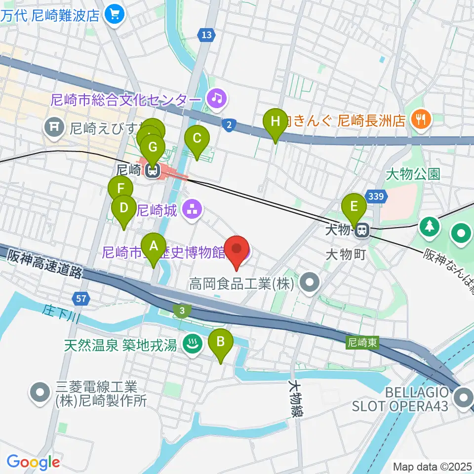 尼崎市立歴史博物館周辺のカフェ一覧地図