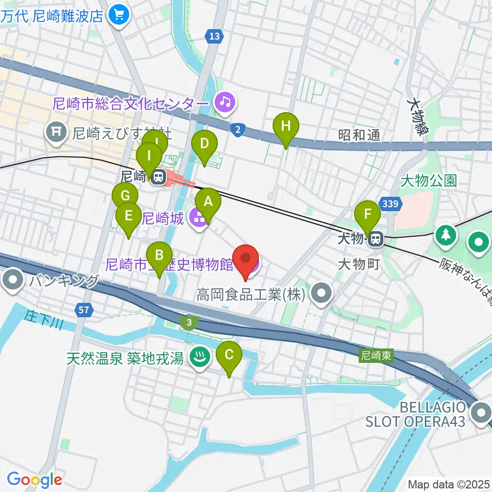 尼崎市立歴史博物館周辺のカフェ一覧地図