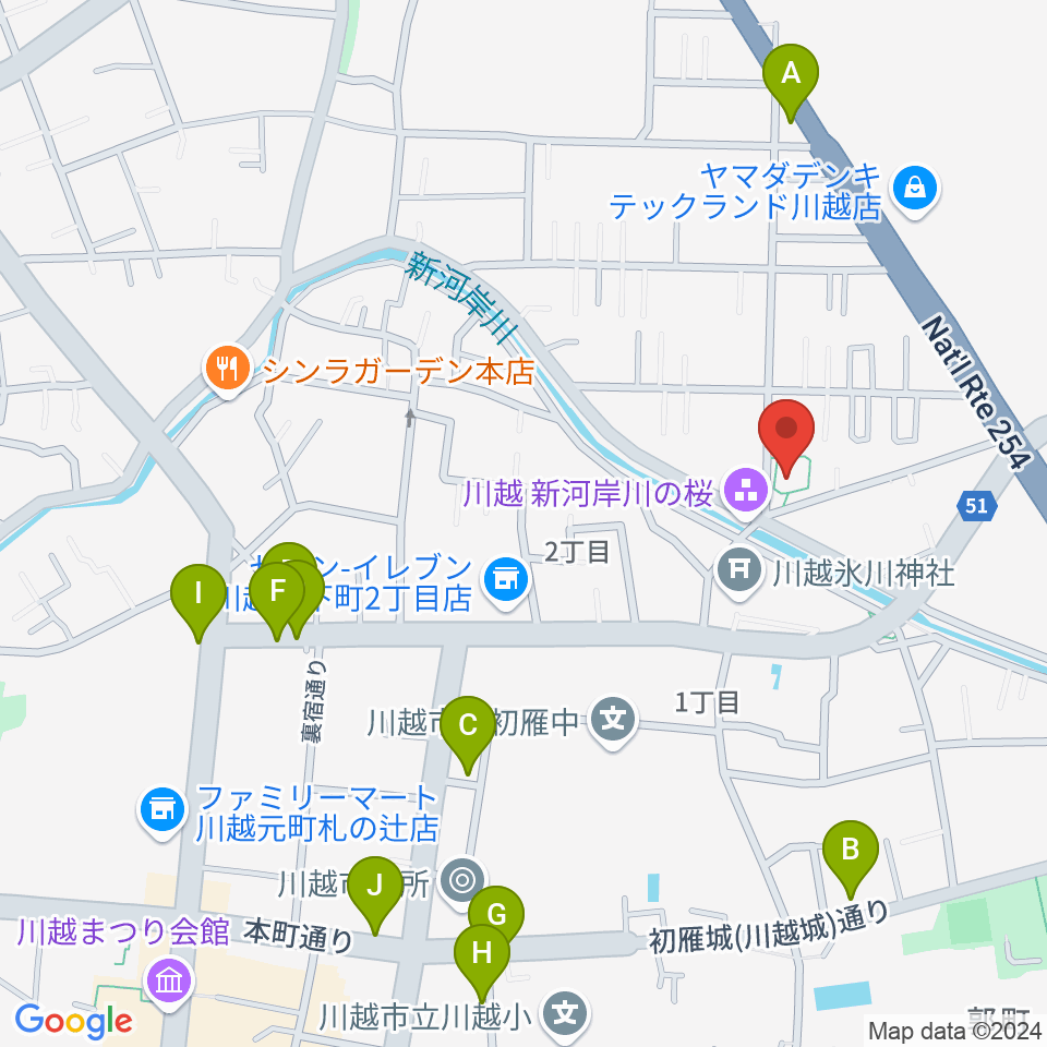 ヤオコー川越美術館（三栖右嗣記念館）周辺のカフェ一覧地図