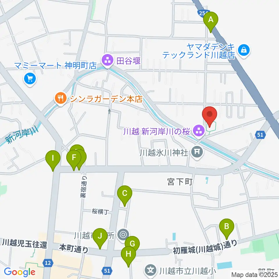 ヤオコー川越美術館(三栖右嗣記念館)周辺のカフェ一覧地図